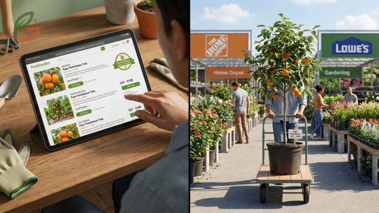 Buy Fuyu persimmon tree from reputable online nurseries like Stark Bros and Fast Growing Trees or local retailers like Home Depot.