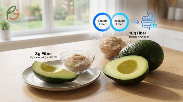 Does avocado have fiber revealed with 10 grams per fruit and 3 grams per serving for better digestion.