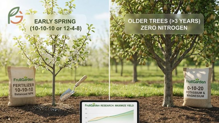 Fertilizing pear trees effectively using balanced NPK ratios and soil testing to maximize fruit production and health.
