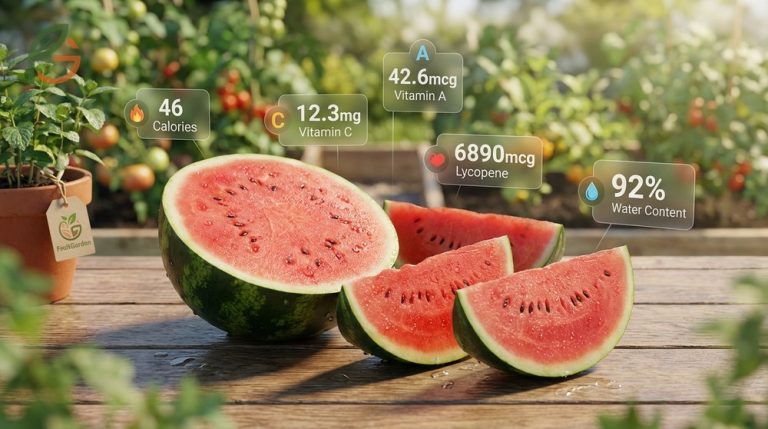 Nutritional value in watermelon data highlights a low calorie density of 46 calories per cup with zero fat.