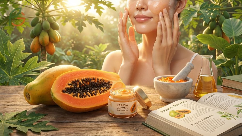 Fresh papaya rich in vitamin C and enzymes used for natural skincare to promote glowing and healthy looking skin.