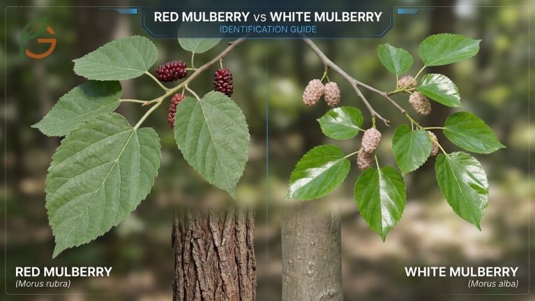 Red mulberry vs white mulberry identification guide comparing leaf texture, bark patterns, and fruit characteristics for accurate species distinction.