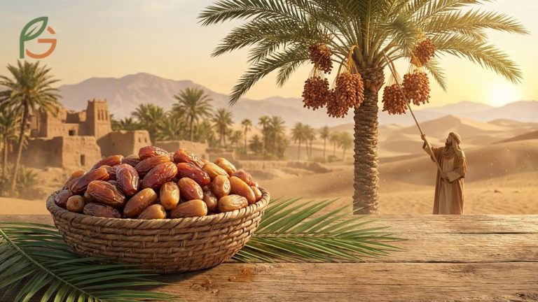 What is a date fruit showing the sweet chewy fruit of the Phoenix dactylifera palm cultivated for 6000 years.