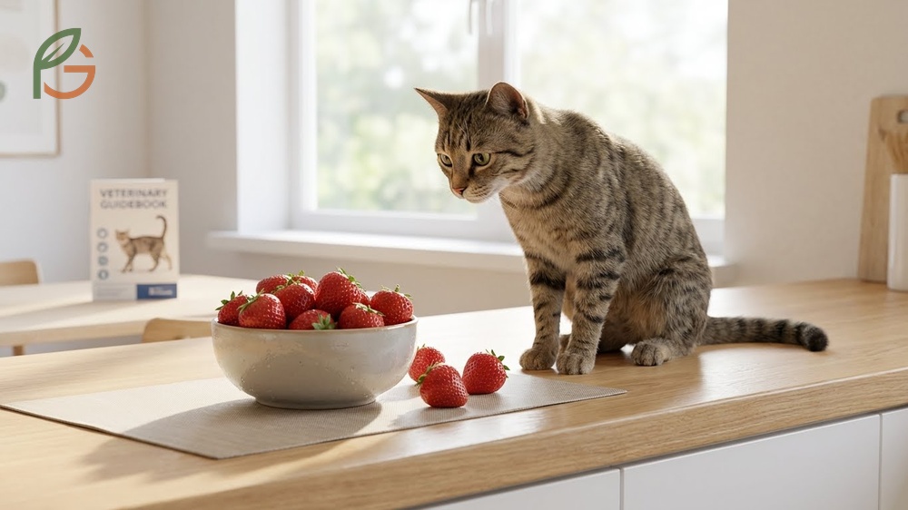 Are strawberries toxic to cats explaining safety of fruit flesh versus risks of leaves and stems.