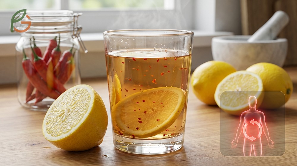 Cayenne pepper lemon water increases thermogenesis using capsaicin to burn more calories at rest.