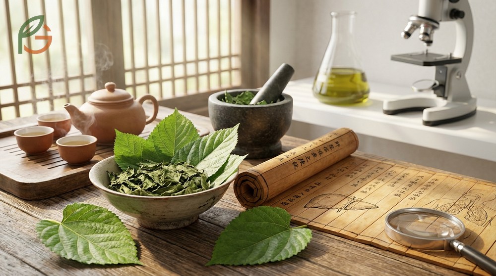 Mulberry leaf health properties stem from a rich nutrient profile including magnesium, potassium, and vitamin B2.