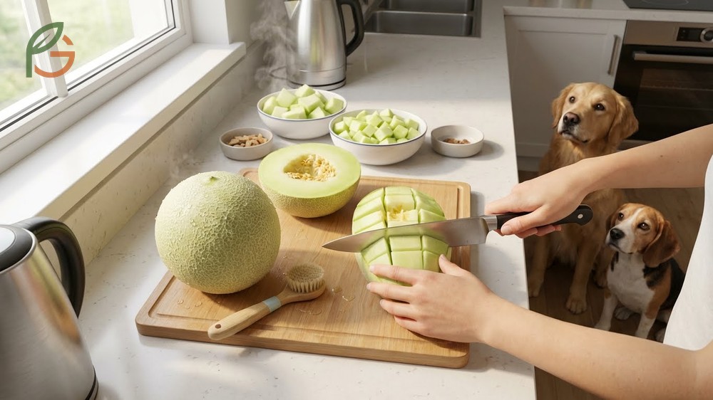 How to serve honeydew to dogs by removing seeds and rind to prevent choking hazards.