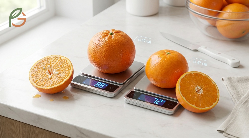 Size taste differences comparing the tangy flavor of 88g tangerines against the milder sweetness of smaller clementines.