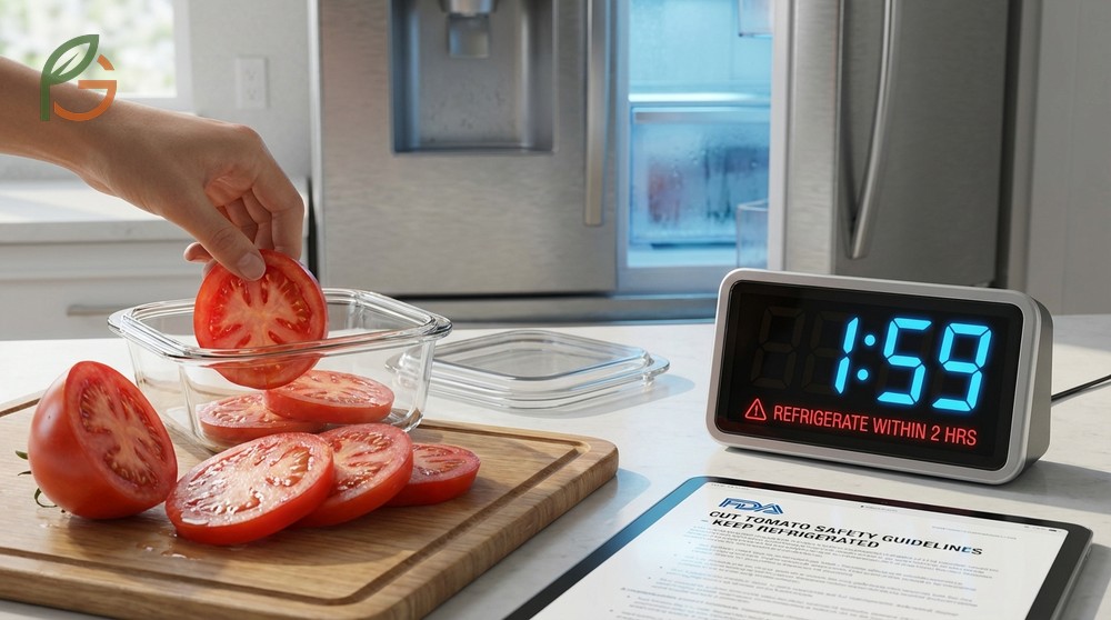 How to store sliced tomatoes in airtight containers in the refrigerator to prevent bacterial growth and maintain safety.