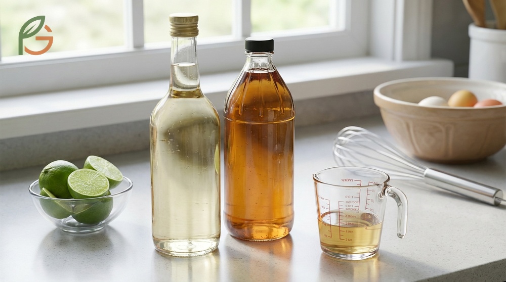 Vinegar substitute for lime juice provides tartness without fruit flavor when used in a half ratio for savory dishes.