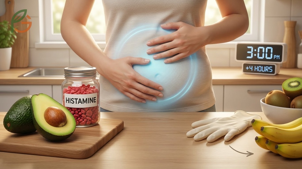 Avocado intolerance symptoms like digestive distress or oral itching caused by histamine or latex cross reactivity.