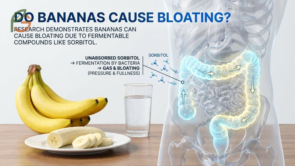 Do bananas cause bloating research links sorbitol and FODMAPs to abdominal pressure in sensitive people.
