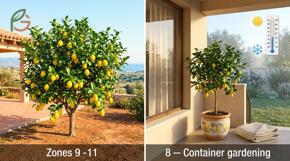 Lemon trees thrive best in USDA hardiness zones nine through eleven with mild winter temperatures.