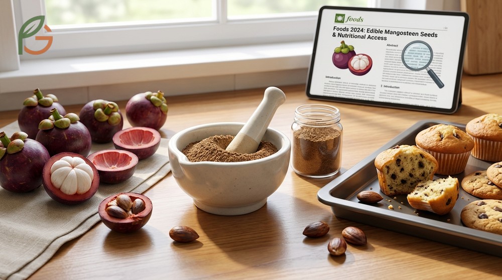 Mangosteen seeds edible potential increases when roasted at 200 degrees Celsius to reduce bitterness.