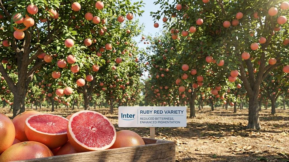 Ruby Red variety trees growing vigorously in warm climates reaching 20 feet tall with abundant fruit production.