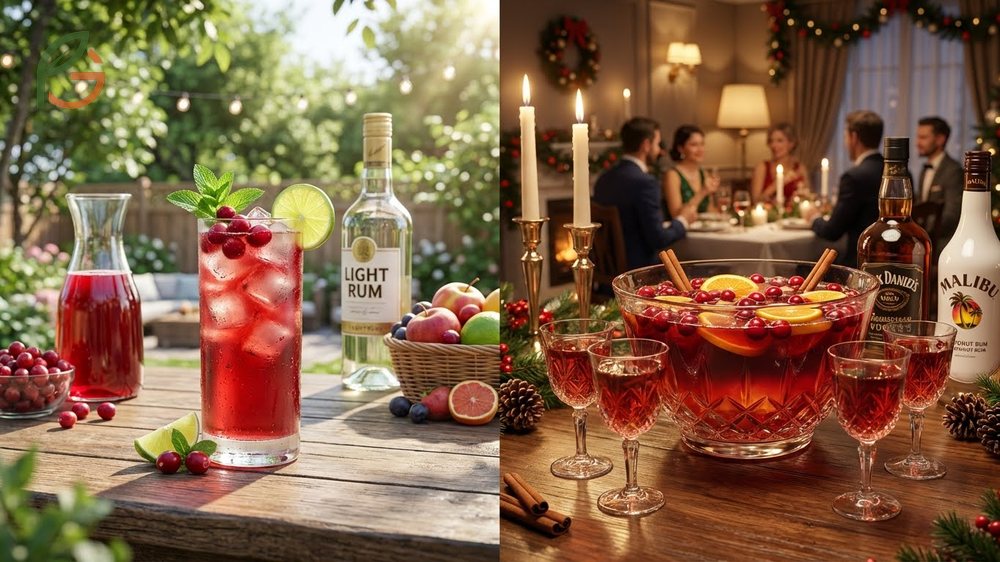 Rum and cranberry juice cocktails use coconut flavors to bridge the gap between tropical notes and tartness.