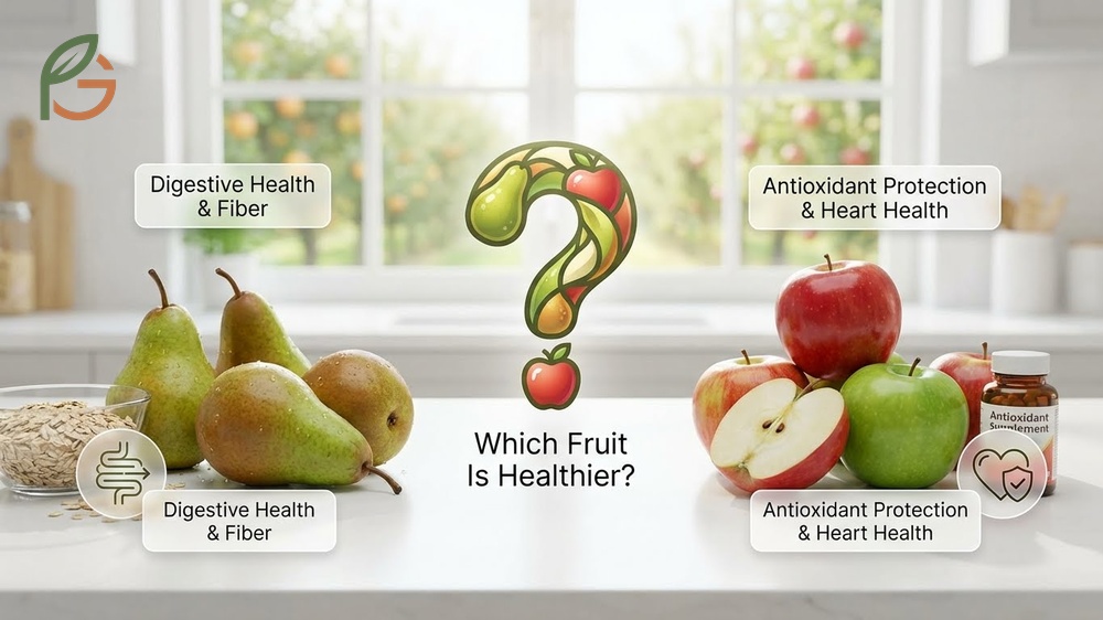 Which fruit is healthier depends on whether you need the high fiber of pears or the polyphenols found in apples.