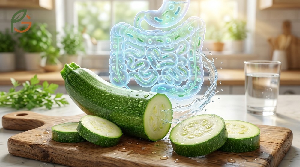 Digestive health zucchini benefits come from ninety four percent water content and prebiotic fiber.