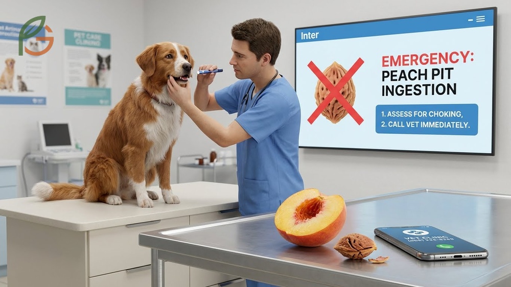 What to do if dog ate peach pit including immediate vet contact and monitoring for obstruction signs.