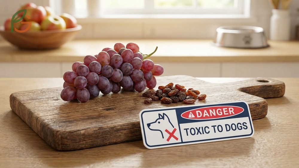 Fruits dogs should avoid chart highlighting toxic options like grapes and raisins that cause kidney failure.