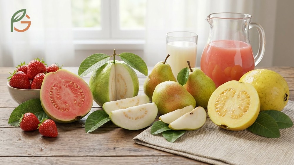 Guava varieties and taste differences between aromatic pink types and mild white cultivars.