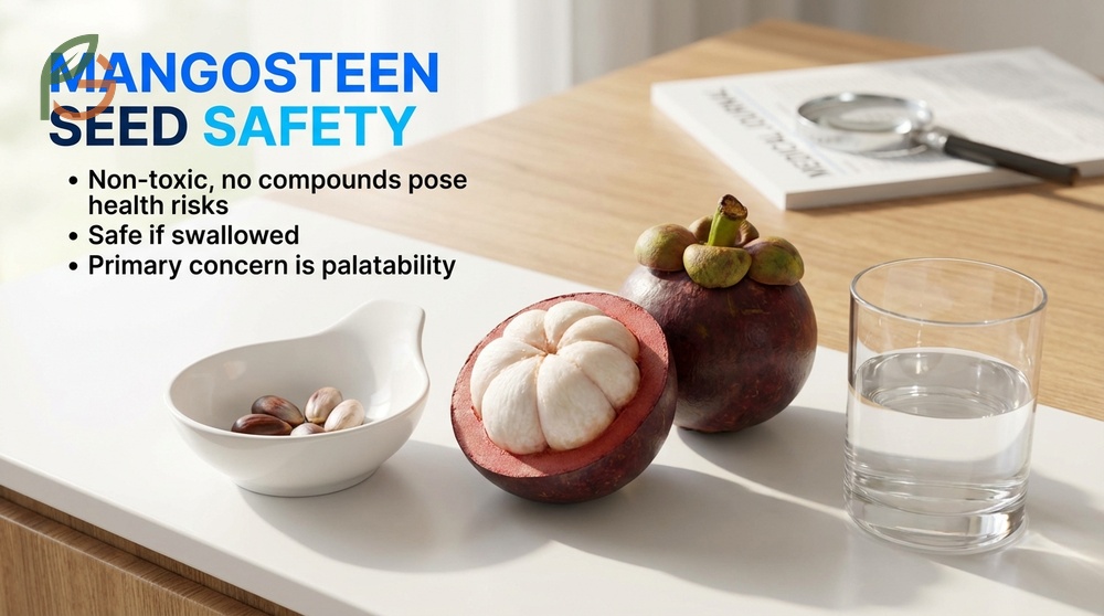 Mangosteen seed safety facts show accidental swallowing is harmless though lacking nutritional benefit.