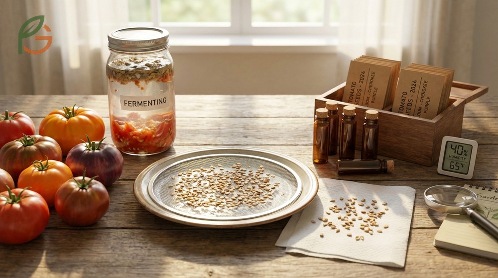 Saving tomato seeds involves fermenting pulp to remove gel coats and boost germination rates by 20 percent.