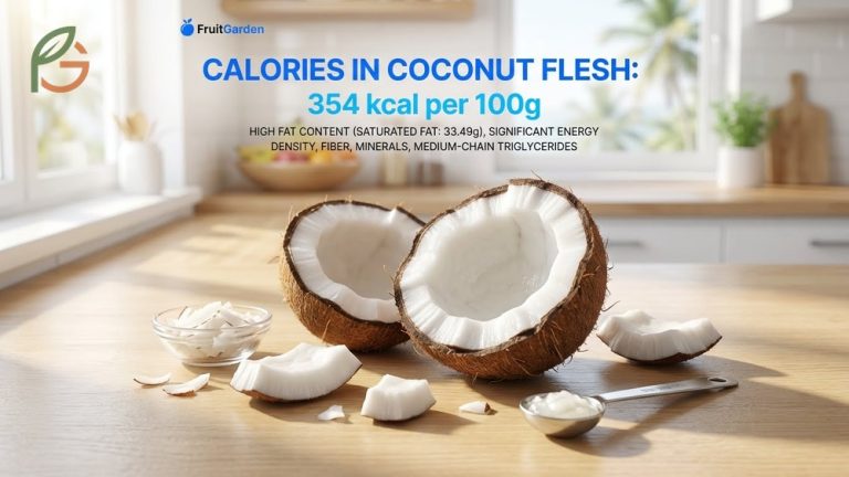 Calories in coconut flesh analyzed with nutrition facts revealing high energy density and healthy fats.