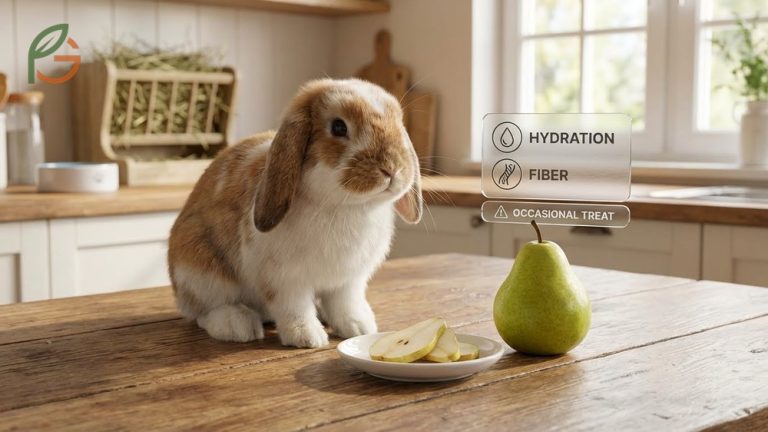 Can rabbits eat pears safely as an occasional treat with specific guidance on sugar content and portion limits.