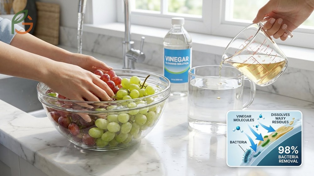 How to clean grapes with vinegar solution to break down surface residues and kill common bacteria.