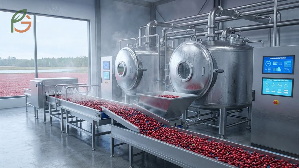 Cranberry concentrate processing methods using vacuum concentration at low temperatures to preserve vitamins and anthocyanins.