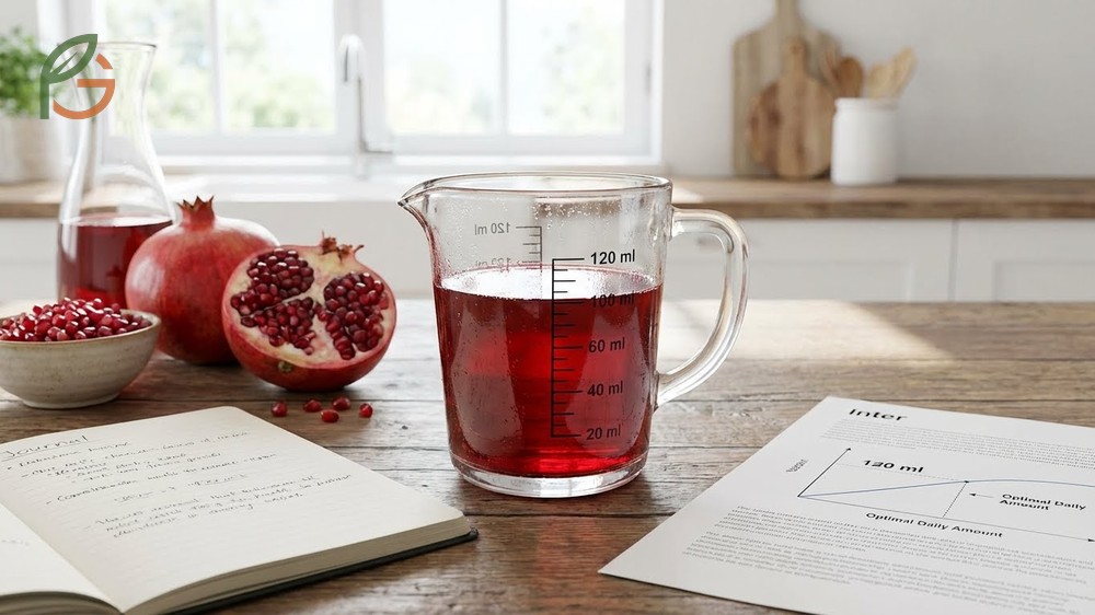 How much pomegranate juice per day recommended at 4 ounces daily.