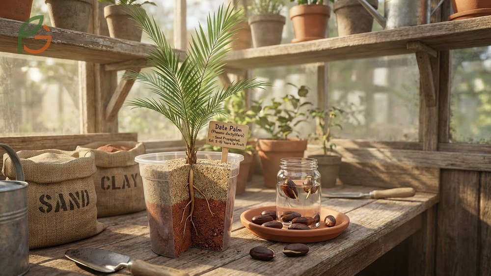 Date palm propagation succeeds best with a sand and clay soil mixture that optimizes drainage for developing taproots.