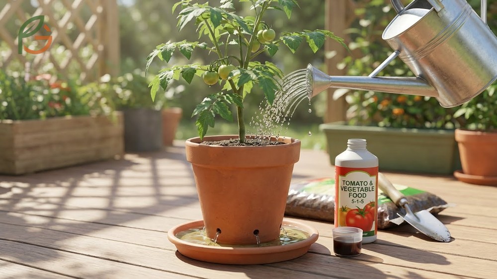 Growing cherry tomatoes in pots needs balanced fertilizer applications every 2 to 4 weeks to replenish leached nutrients.
