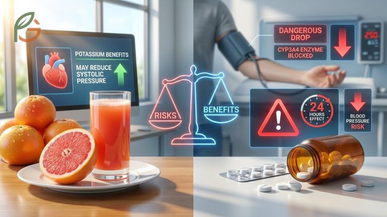 Grapefruit and blood pressure guide highlighting medication interactions and potassium benefits for heart health.