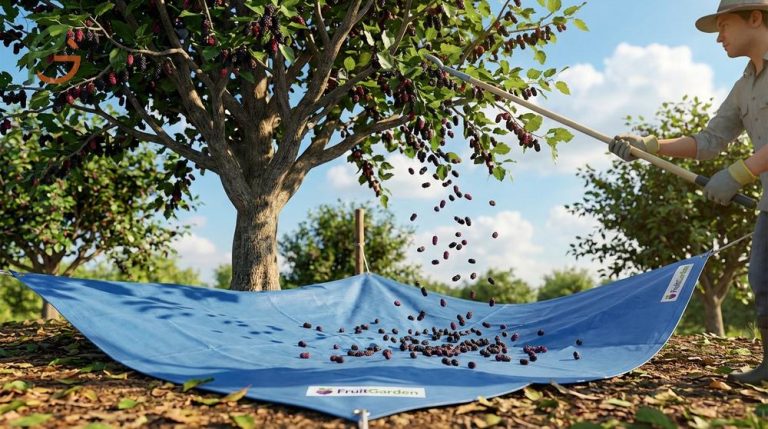 How to harvest mulberries using the efficient tarp method to cut collection time by 60% and prevent bruised fruit.