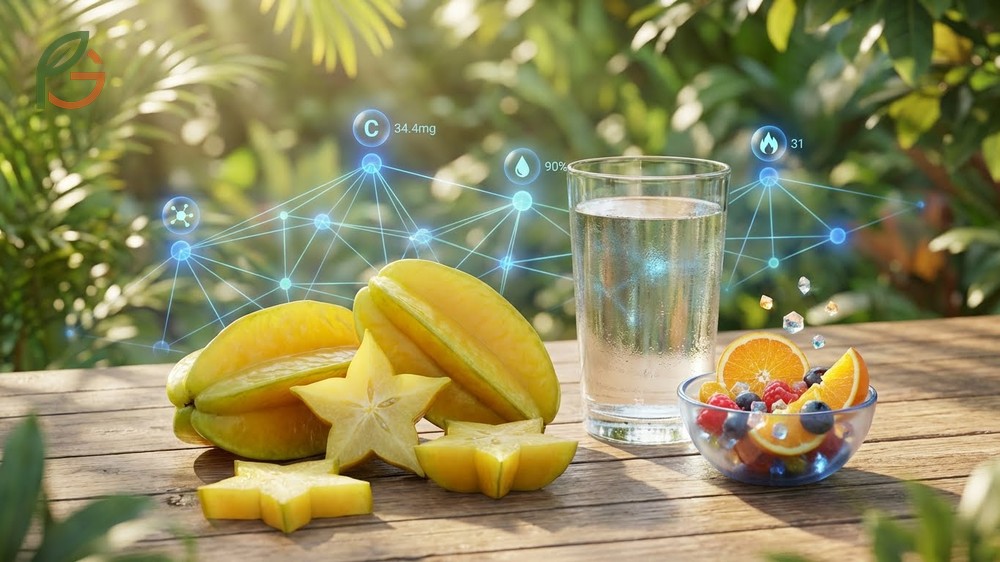 Interesting starfruit facts regarding high vitamin C content and low calorie density for health.