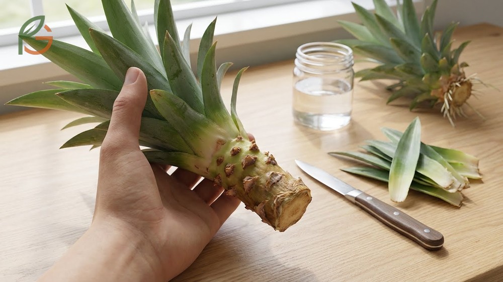 How to grow a pineapple involves stripping lower leaves and drying the crown to prevent rot.