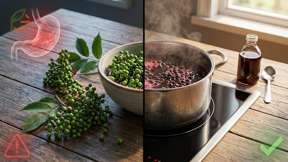 Side effects of elderberry including nausea from raw berries and potential allergic reactions in some users.