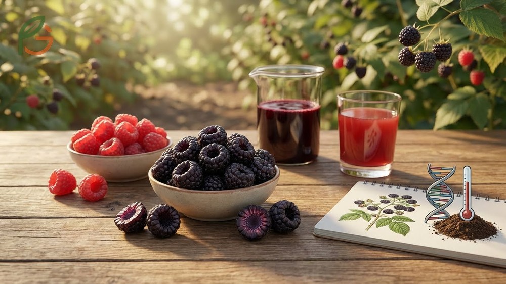 Black raspberry flavor profile showing complex richness and delicate soft drupelets with crunchy seeds.
