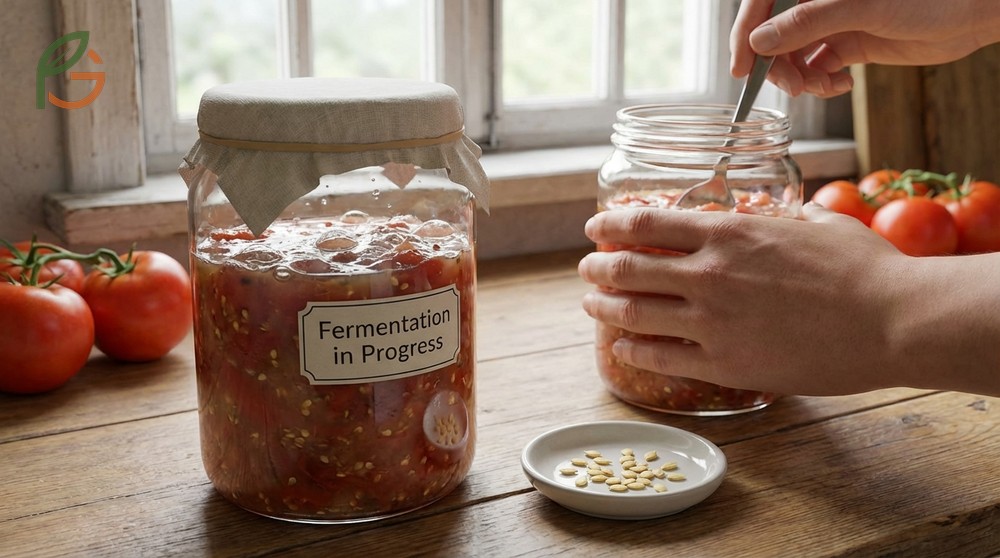 Fermenting tomato seeds in water for 3 to 5 days removes the gel sac and prevents seed borne diseases.