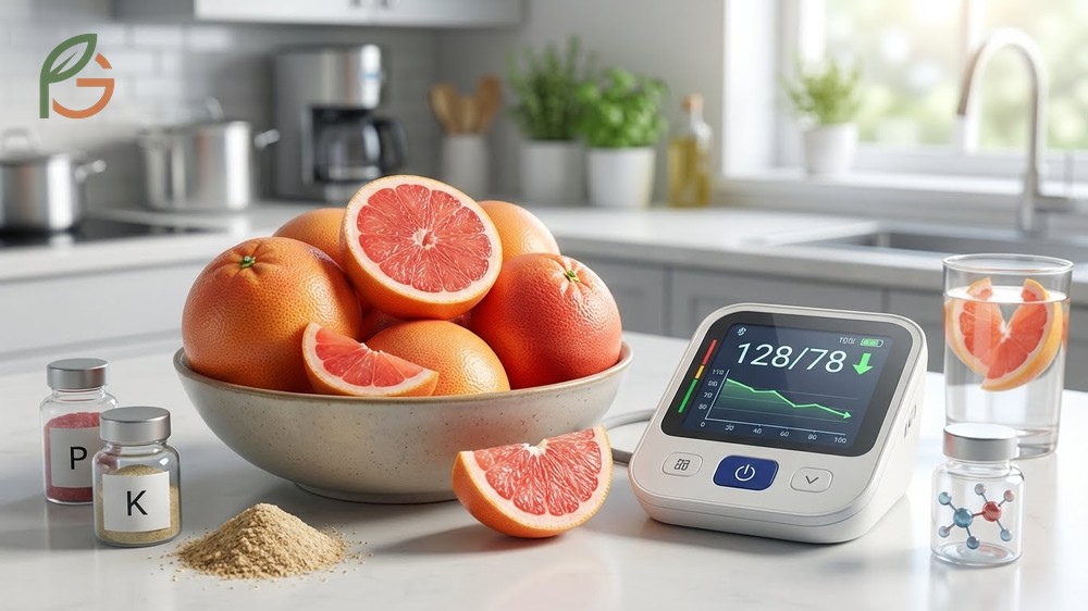 Grapefruit and blood pressure chart showing systolic reduction of over three points from regular consumption.