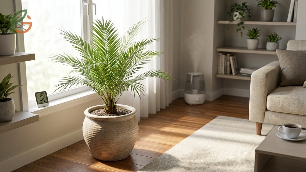 Growing palm indoors requires placing containers near south facing windows to provide 4 to 6 hours of bright indirect light daily.