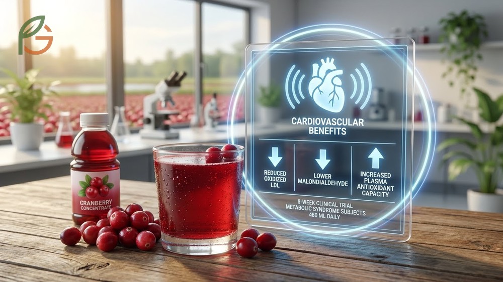 Health benefits of cranberry concentrate including reduced oxidized LDL levels and increased antioxidant capacity from daily consumption.