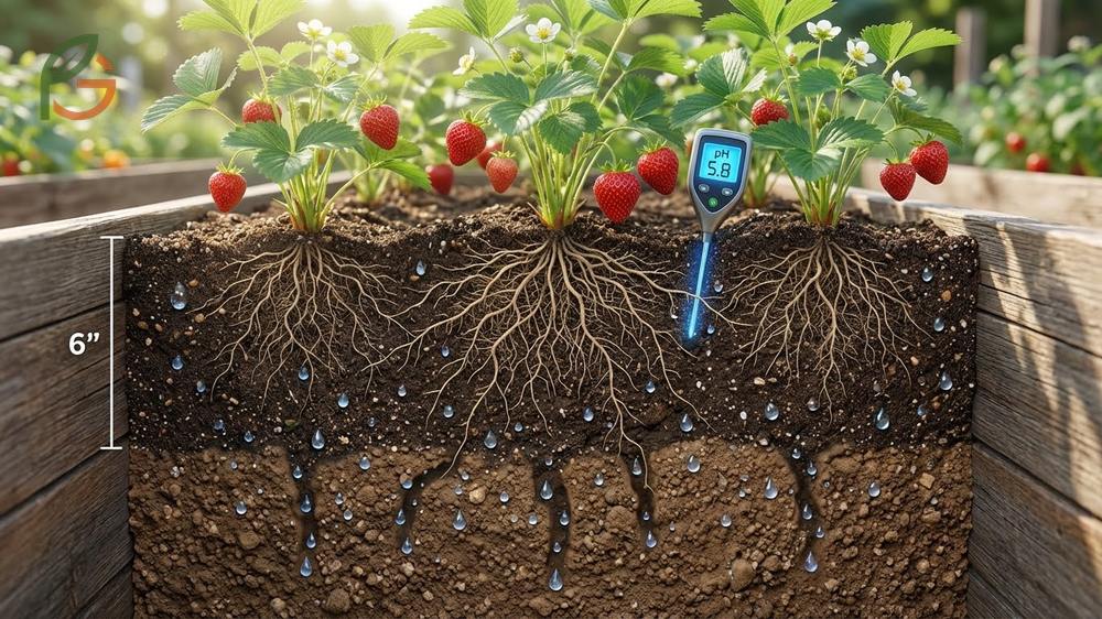 Rich sandy loam soil with perfect texture for growing healthy strawberry root systems.