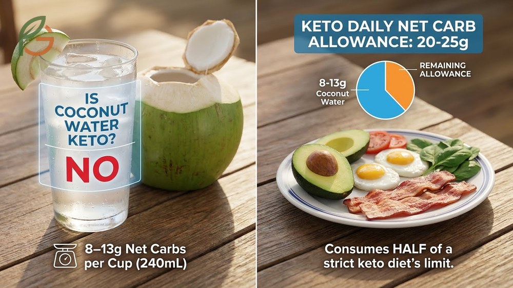 Is coconut water keto friendly assessment warning about the high carbohydrate content per cup.
