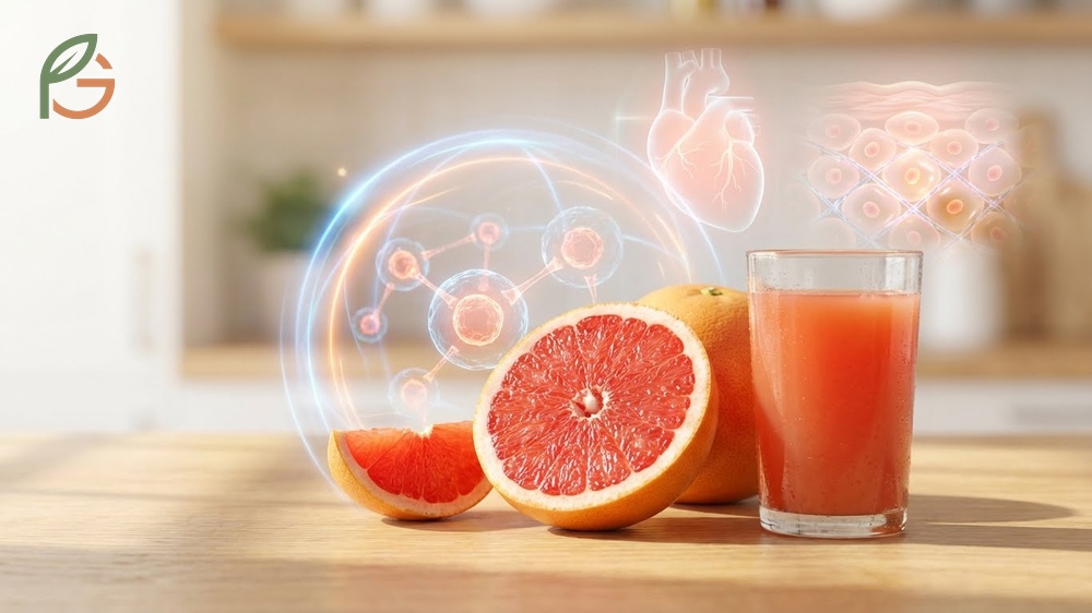 Ruby Red grapefruit benefits providing vitamin C and lycopene to support immune function and heart health with low calories.