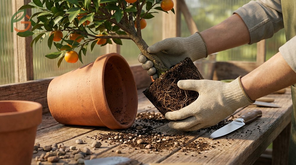 Transplanting citrus tree techniques allow pruning up to 30 percent of the root mass for root bound trees.