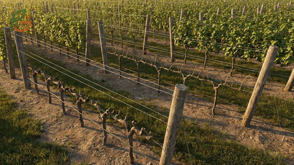 Vineyard pruning systems matching vertical shoot positioning and Guyot training to specific pruning methods.