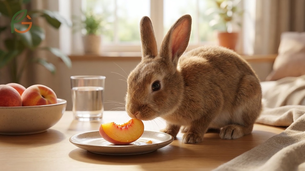 Can rabbits eat peaches nutrition providing fiber while warning about cyanide risks in pits.